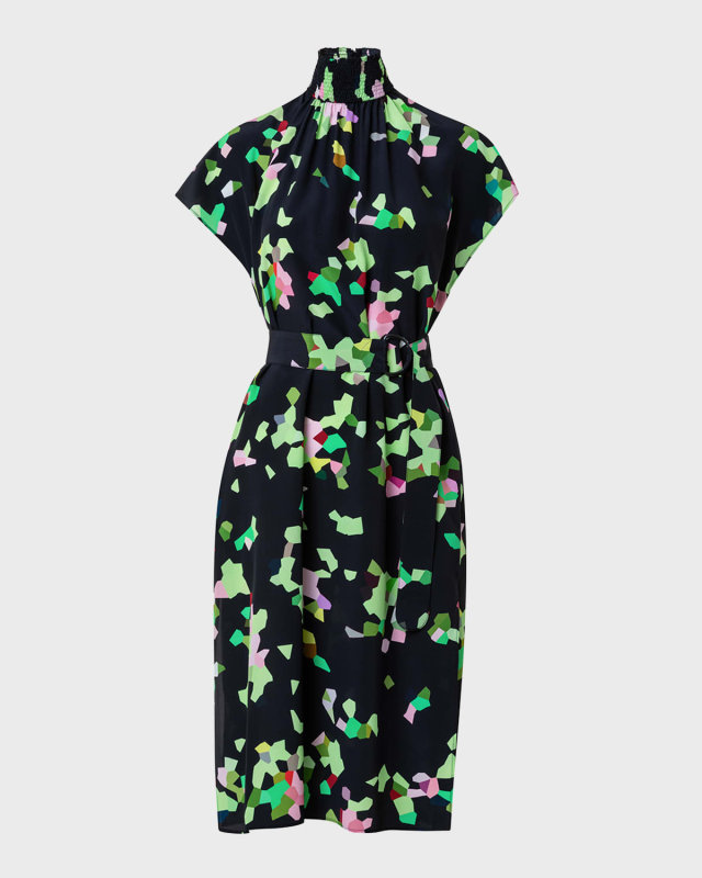 Kaleidoscope-Print Belted Crepe De Chine Midi Dress